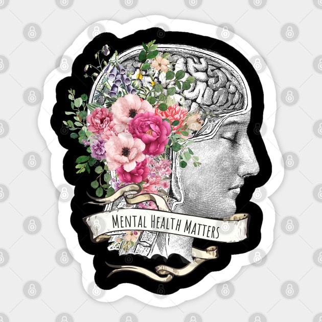 Brain Floral, Mental Health Matters 2 Sticker by Collagedream
